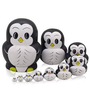 lot 21259 image: Moonmo 10pcs Animal Pattern Wooden Nesting Toys Russian Nesting Dolls Matryoshka Stacking Dolls (Penguin)