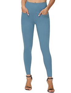 lot 21273 image: THE GYM PEOPLE Womens Casual Yoga Leggings High Waisted Tummy Control Workout Pants with 4 Pockets Black LARGE