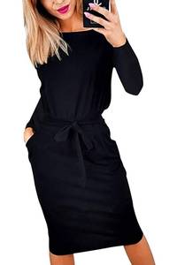 lot 21276 image: PRETTYGARDEN Womens Fashion Casual Long Sleeve Belted Party Bodycon Sheath Pencil Dress (Black,Medium)