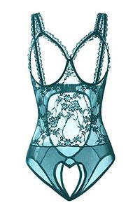 lot 21280 image: JSMAI Sexy Lingerie for Women Teddy Sleepwear One-Piece Lace Bodysuit (M, Dark Green)