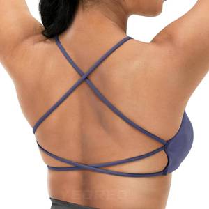 lot 21285 image: YEOREO Pearl Womens Sports Bra Strappy Criss Cross Back Bra Removable Padded Yoga Crop Top Violet Blue S