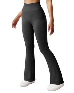 lot 21290 image: SUUKSESS Women Ribbed Seamless Tummy Control Flare Leggings Bootcut High Waist Workout Yoga Pants 31 (Black,L)