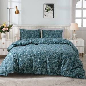 lot 21300 image: EAVD Botanical Floral Duvet Cover King Soft 100% Cotton Floral Blue Duvet Cover Set Chic Shabby Floral Bedding Set Garden Style Blue Floral Comforter Cover with Zipper Closure 4 Ties