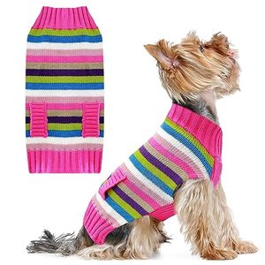 lot 21305 image: AXIIJGL Dog Sweater Knitted Stretch Puppy Turtleneck Jumper Color Block Clothes Dog Soft Warm Pullover Sweater for Fall Winter Pet Costume for Small Medium Large Dogs