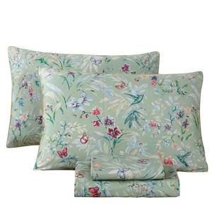 lot 21307 image: RYNGHIPY Romantic Butterfly Bird Print Bed Sheet Collections, Egyptian Cotton Garden Floral Sheets (Green Floral,King Size)