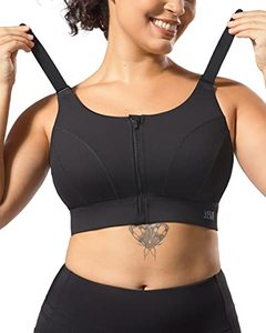 lot 21313 image: VFUS Adjustable High Impact Sports Bras for Women Zip Front Full Coverage and Lift Padded Compression Tops (X-Large, Black)