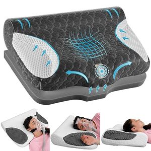 lot 21328 image: Joynox Cervical Memory Foam Neck Pillows for CPAP Sleeper, Side Sleeper Pillow for Neck and Shoulder Pain, Adjustable Ergonomic Orthopedic Bed Pillow for Back, Side, Stomach Sleepers, Dark Grey