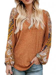 lot 21332 image: Beyove Bohemian Tops for Women Balloon Long Sleeve Shirts Western Cow Girl Hippie Clothes Brown M
