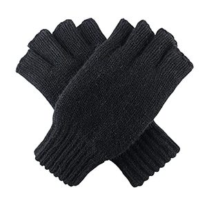 lot 21334 image: BRUCERIVER Mens Fingerless Gloves Wool knitted with Thinsulate lining Leather Patch on Palm (Black,Men Size)
