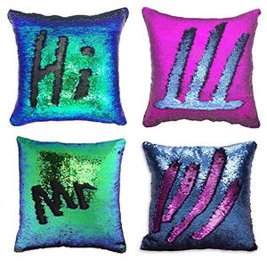 lot 21349 image: MOCOFO 4 Pack Glitter Sequins Pillow 16X16 Decorative Pillow Cover Sequin Pillowcase Magic for Party Sofa Couch Car (2 Gradual Black2 Matte Blue Purple)