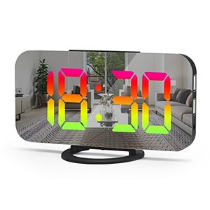 lot 21350 image: Meloya RGB Digital Alarm Clock for Bedrooms, 11 Colors, Auto Dimmable, Dual USB Charging Ports, 6.5 LED Display, Snooze, Dynamic Colorful Digits, 1224H, Clocks for Kids, Teens Gift- Black