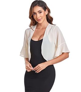 lot 21353 image: Womens Shrug Chiffon Short Sleeve Open Front Sheer Cardigan for Evening Dress(Champagne,M)