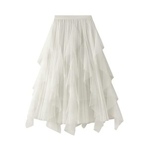 lot 21360 image: Womens Sheer Tutu Skirt Ruffled Tulle Mesh Layered Scalloped Midi Night Out Skirt White One Size