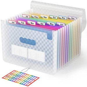 lot 21362 image: ABC life 12 Pockets Accordion File Organizer Expanding File Folders, Portable Monthly Bill Receipt Document Organizer, Expandable Accordian Filing Folder Letter A4 Size, Colored Tabs (Blue)