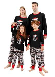lot 21364 image: VNVNE Matching Christmas Pjs Sets for familyWomenMenCouplesAdults, Holiday Xmas Elf Striped Pajamas Sleepwear Loungewear(Women,S,Black Snowman)