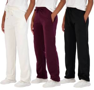lot 21368 image: Real Essentials Womens Fleece Open Women Sweatpant Bottom Sweatpants Running Pant Baggy Wide Leg Jogging Sweats Bottoms Teen Lounge Active Ladies Warm Pants Casual Athletic Sweat, Set 1, M, Pack of 3