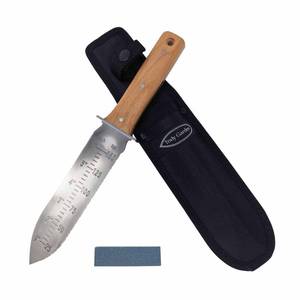 lot 21370 image: Hori Hori Garden Knife with Sharpening Stone, Nylon Sheath and Extra Sharp Blade - in Gift Box. This Knife Makes a Great Gift for Gardeners and Campers
