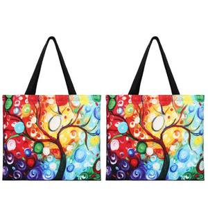 lot 21386 image: YITANHY 2 Pack Multi-Purpose Canvas Aesthetic Tote Bag for Women Beach Bag Shopping Bags Shoulder Bag Reusable Grocery Bags(Colorful Trees)