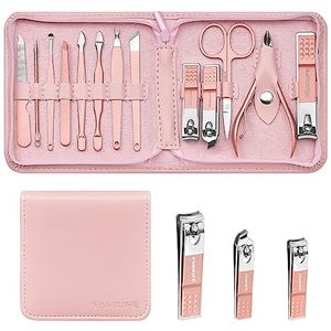 lot 21388 image: FAMILIFE Manicure Set, Professional Nail Kit Pedicure Kit Nail Clipper Set, 13PCS Beauty Tools Manicure Kit Pedicure Tools, Stainless Steel Nail Kit with Portable Pink Leather Travel Case for Her