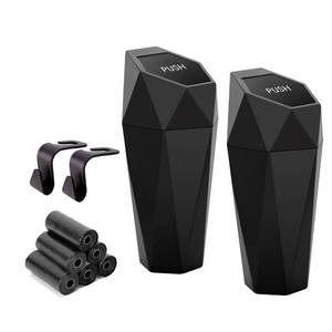 lot 21389 image: Ginsco Car Cup Holder Trash Can, Leakproof Mini Trash with Lid and 90 Bags, 2 Pack for Car and Home with 2 ABS Hooks, Black