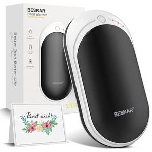 lot 21390 image: BESKAR Rechargeable Hand Warmer, 5200mAh Electric Hand Heater, Double-Sided Heating, USB Quick Charge, Portable Pocket Hand Warmer for Outdoor, Golf, Raynauds - Winter Gift