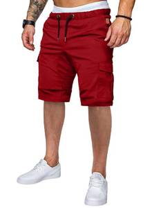 lot 21396 image: JMIERR Mens Casual Cargo Shorts - Cotton Drawstring Stretch Red Summer Beach Shorts Twill Chino Short with 6 Pockets for Men,L