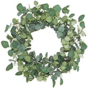 lot 21400 image: Lvydec Artificial Eucalyptus Wreath - 20 Fake Green Leaves Eucalyptus Wreath with Seeds for Front Door, Wall, Window, Farmhouse Decoration