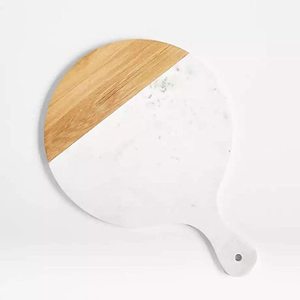 lot 21404 image: SINT Kitchen Cutting and Chopping board Marble and Natural Wood with Handle (Round - White)