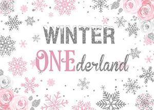 lot 21420 image: Aperturee 9x6ft Winter Onederland Backdrop, Newborn Baby Girls First 1st Christmas Birthday Snowflake Background Photography Holiday Pink Silver Party Decoration Photo Booth Candy Table Decor Banner