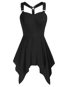lot 21428 image: Skull Shirts for Women Sexy Goth Sleeveless Chiffon Tops Spaghetti Cami Tank Top Black M