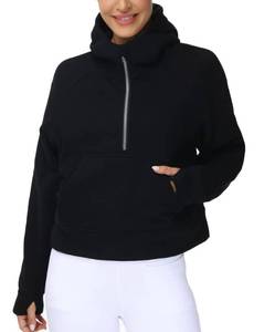 lot 21430 image: THE GYM PEOPLE Women�s Hoodies Half Zip Long Sleeve Fleece Crop Pullover Sweatshirts with Pockets Thumb Hole Black SMALL