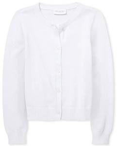 lot 21434 image: The Childrens Place girls School Uniform STAINEDCardigan Sweater, White, Small US