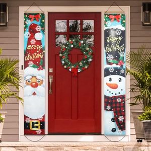 lot 21450 image: Christmas Decorations for the Home, hogardeck Merry Christmas Decorations Porch Sign, Snowman, Santa Claus, Snowflake & Happy Holidays Outdoor Indoor Hanging Banner, Winter Farmhouse Decor for Front