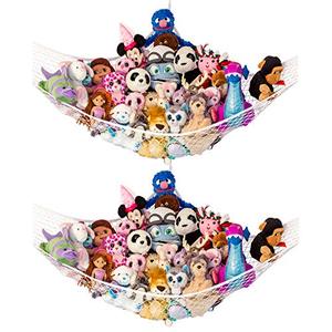 lot 21452 image: Lillys Love Stuffed Animal Net Hammock for Plushie Toys - Large 2 Pack  Corner Hanging Pet Storage for Organizing your Teddy and Stuffy Collection  Easy to Hang wIncluded Anchors & Hooks (White)
