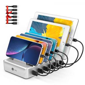 lot 21453 image: Charging Station for Multiple Devices - 6 Port Fast Charging Station for iPhone iPad Android and Tablet - Multi Charging Station - Phone Charging Station with 6 Mixed Cables Included(UL Certified)