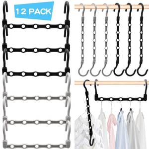 lot 21454 image: College Dorm Room Essentials Closet Organizer,12 Pack Stronger Closet Organizers and Storage Clothes Hanger with 5 Holes Closet Storage for Heavy Clothes,Magic Closet Organization Space Saving Hangers