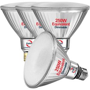 lot 21456 image: Explux 250 Watt Equivalent PAR38 LED Flood Light Bulbs, Super Bright 3300 Lumens, Dimmable, Full-Glass Outdoor Waterproof & Anti-Ageing, 5000K Daylight Spotlight, 4-Pack