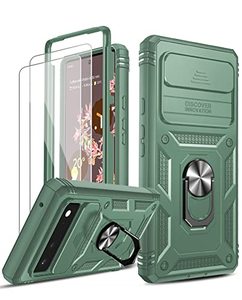 lot 21459 image: LeYi for Google Pixel 6 Case Case for Pixel 6 with Slide Camera Cover  2 Packs Tempered Glass Screen Protector, 360 Full Body Military-Grade Phone Case with Kickstand for Google Pixel 6, Green
