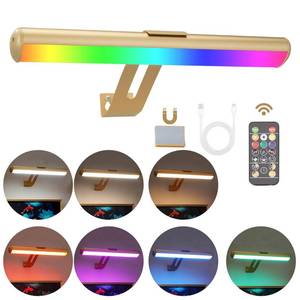 lot 21467 image: ZOCALOK Picture Light Battery Operated, Picture Lights for Wall, Wireless Picture Light with Remote for Paintings, 48 LED, 16 Color Changing, Dartboard Light with 2 Base for Art-Gold
