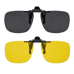 lot 21468 image: Clip On Sunglasses Flip Up Polarized Sunglasses Clip onto Eyeglasses Over Prescription Glasses Case Included