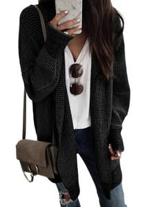 lot 21477 image: Sidefeel Cardigan for Women Plaid Long Sleeve Open Front Chunky Knit Oversized Cardigans Sweaters Winter Coats Black X-Large