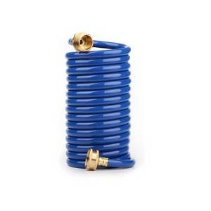 lot 21479 image: FangFarm Heavy-Duty EVA Coil Garden Hose with GHT Solid Brass Fittings, Water Hose with Brass Connectors, for Garden Lawn Watering, Car Washing (10FT, Blue)
