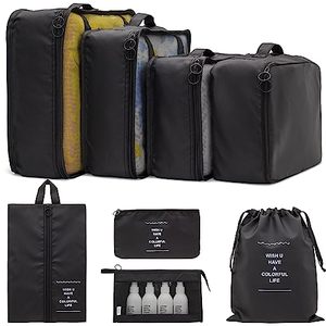 lot 21483 image: 8 Set Packing Cubes Clothes Storage Bag Luggage Packing Organizers for Travel Accessories PAZIMIIK,Black