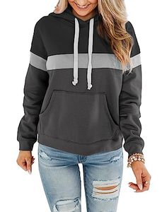 lot 21487 image: ORANDESIGNE Womens Color Block Hoodies Tops Casual Long Sleeve Lightweight Pullover Sweatshirts with Pocket SMALL