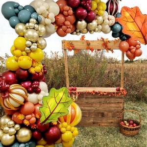 lot 21490 image: 166Pcs Thanksgiving Balloons Garland Kit with Garnet Ivory Lemon Yellow Balloon Orange Metal Gold Pea Green Balloons,Leaves Foil Balloon for Autumn Party Fall Decorations