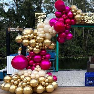 lot 21493 image: Oynearo Chrome Hot Pink and Sand White Balloon Garland Arch Kit 145Pcs Double Stuffed Magenta Balloon Metallic Gold Balloons for Baby Shower Birthday Bridal Engagement Anniversary Party Decoration
