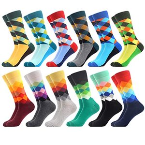 lot 21498 image: WeciBor Mens Dress Colorful Argyle Funny Novelty Combed Cotton Crew Socks - 12 Pack - Size 6-9