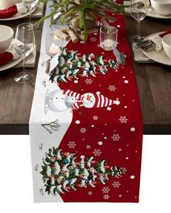 lot 21507 image: Christmas Table Runner - Cotton Linen 36 Inches, Snowman Rustic Red Snowflake Bed Runner Dress Scarves, Farm Xmas Tablerunner for DiningHolidayCoffee Table 13x 36