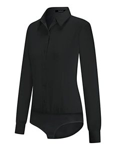 lot 21508 image: Tapata Womens Bodysuit Blouse Button Down One-piece Long Sleeve Solid Office Work Shirt Casual Tops, Black, Medium