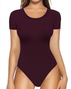 lot 21509 image: MANGOPOP Womens Round Collar Clothing Short Sleeve Long Sleeve Tops T Shirt Bodysuit (Short Sleeve Burgundy, Medium)